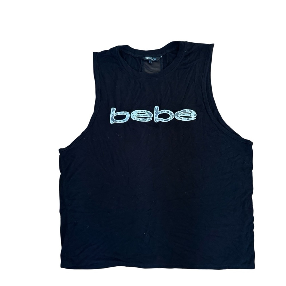 Bebe Sport Black Tank Top Sleeveless Embroidered size L